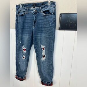 Just Blue plus size 18W buffalo plaid accents-Distressed Blue Jeans